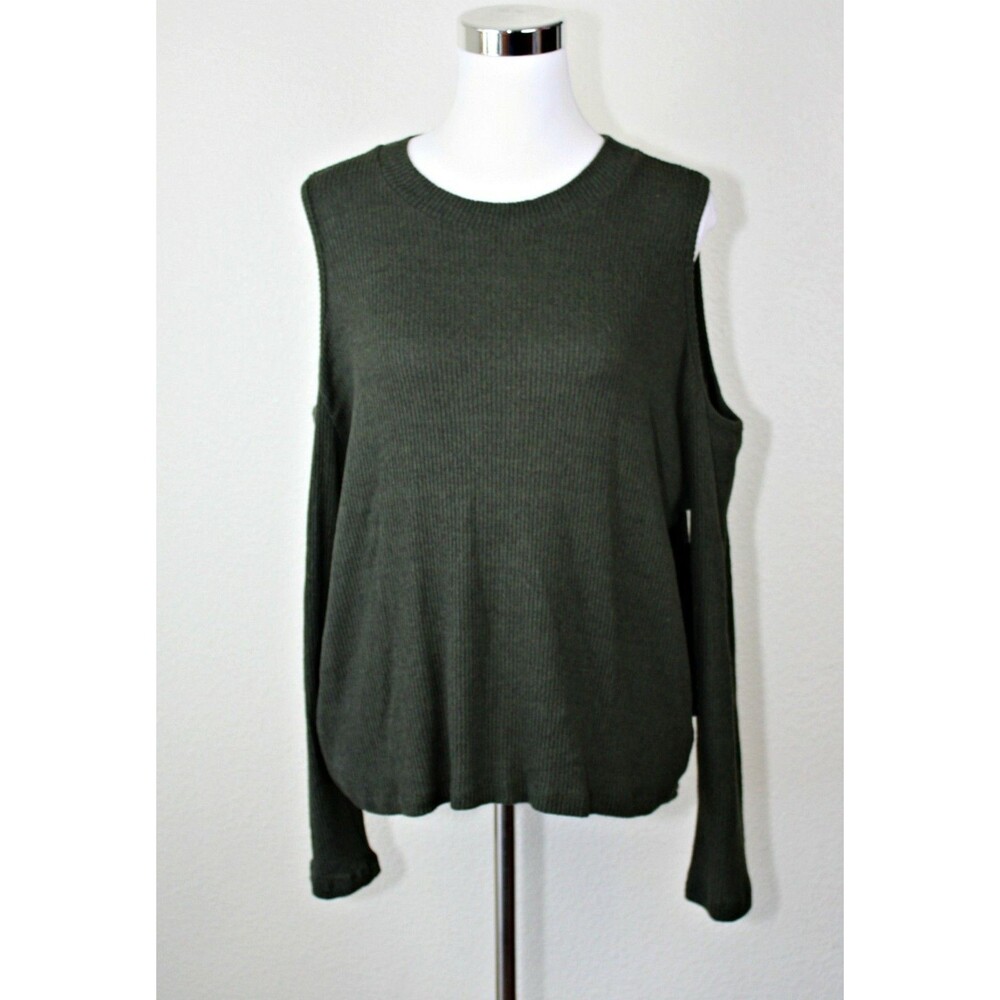 NWT CALIFORNIAN STITCH Pullover Knit Top Long Sl. Cold Shoulder Green ~ XL  #03